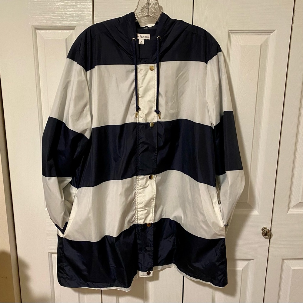Kim Rogers Navy and White Striped Anorak Size 1X - Picture 3 of 8